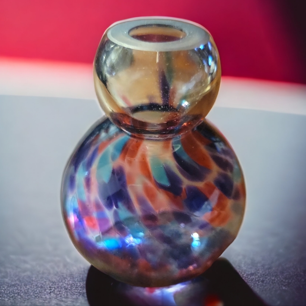 Hand Blown Glass Bud Vase Bottle, Oil Diffuser Multi Color Rainbow Splatter